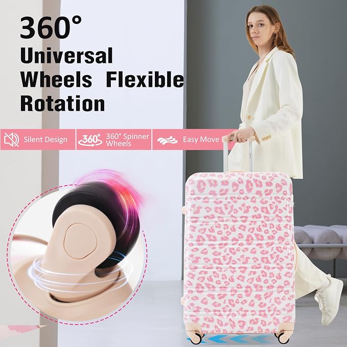 Merax Luggage Sets 3 Piece,Hardside Expandable Suitcase Set 20+24+28 IN | Lightweight Leopard Luggage with Spinner Wheels,Leopard Pink - Image 4