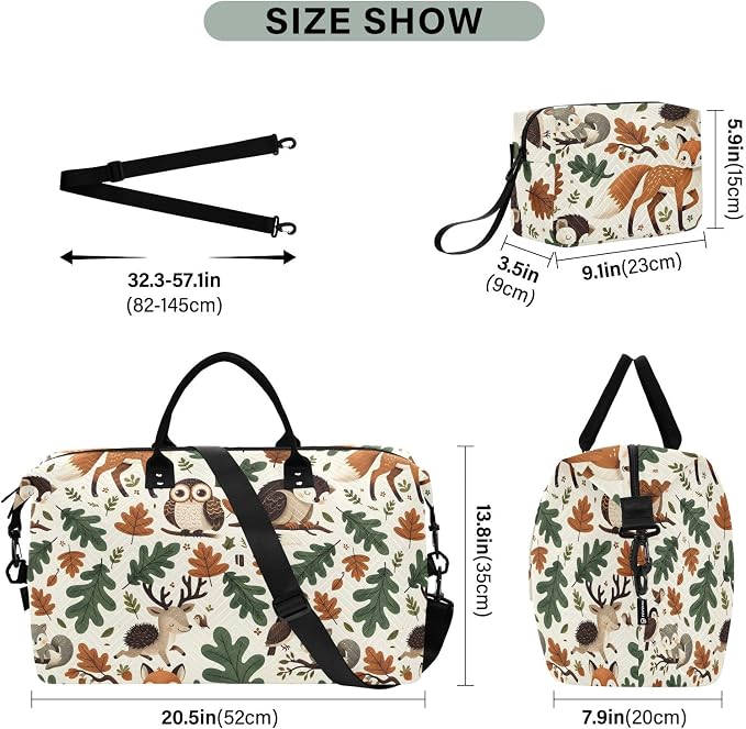 Weekender Bags Travel Duffel Gym Bag Carry on Overnight Tote Bag with Toiletry Bag for Airplane Travel Trip Gym Yoga (Woodland Forest Animals Fox) - Image 3