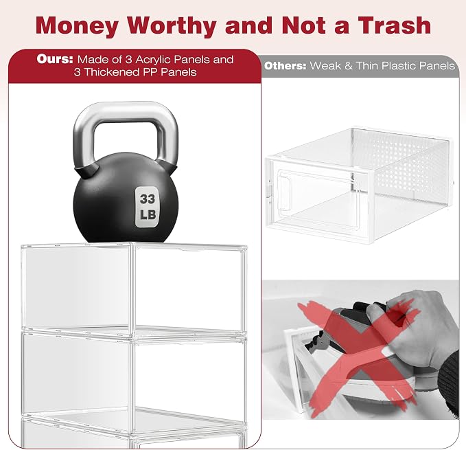 1 Pack Clear Shoe Storage Boxes Stackable, Large Sneaker Organizer with Acrylic Magnetic Door, Plastic Drop Front Shoe Containers for Men up to Size 12.5, Transparent Shoe Organizer for Closet - Image 3