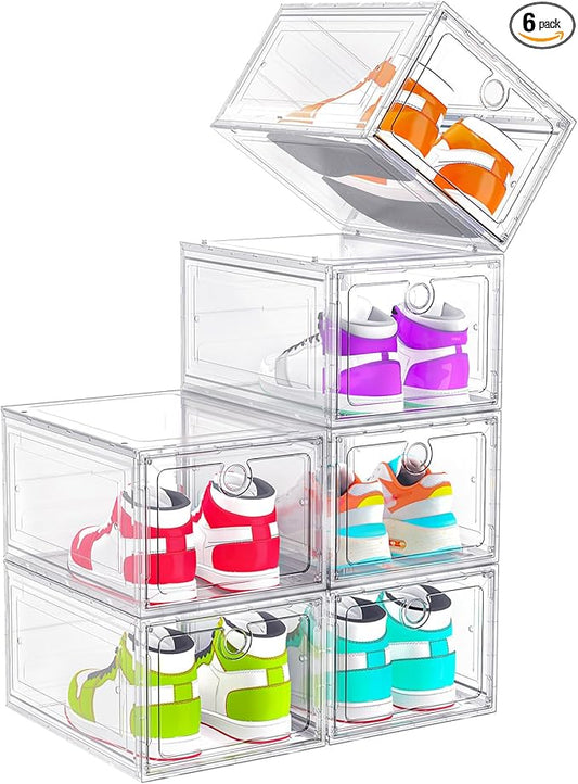 ARSTPEOE 6-Pack Clear Shoe Storage Boxes Magnetic Stackable | Upgraded Harder Material, Stackable Space-saving, Fits Sneakers & Boots, Clear Magnetic Front Door by ARSTPEOENeatChic