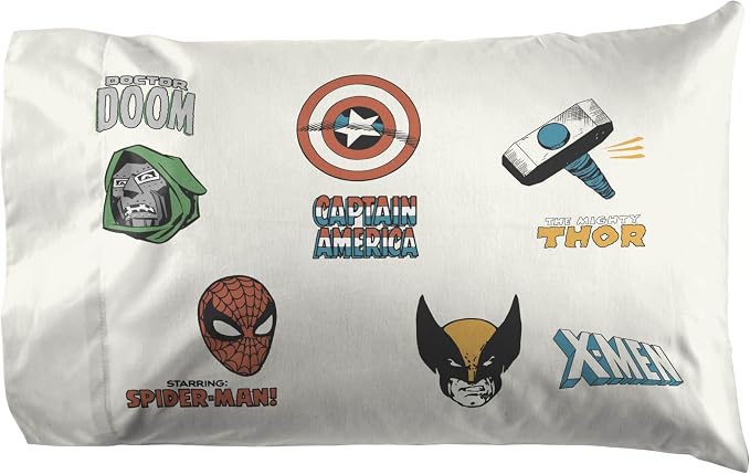 Jay Franco Kids Sheet Set with Fitted, Flat Sheets & Pillow Cover - Ultra-Soft Bedding with Pillowcase for Room Decor, White - Marvel Comics, 4 Piece Queen - Image 4