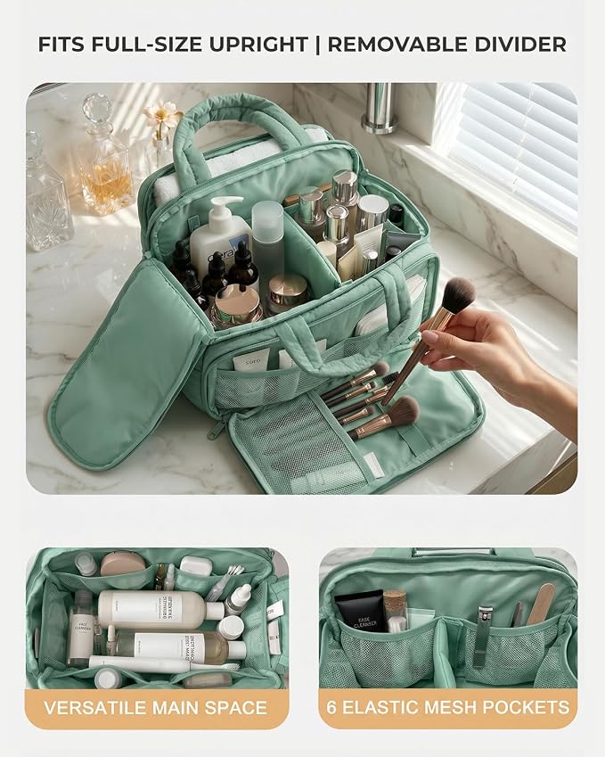 VPBAGE Large Quilted Toiletry Bag for Women, Puffy Travel Makeup Organizer with Removable Divider & Shoulder Strap, Waterproof Standing Cosmetic Case for Full-Size Toiletries, Gym, Vacation - Image 2