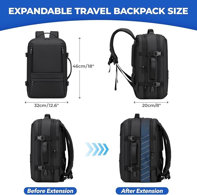 Rcrirth Carry On Travel Backpack Flight Approved for Men Women, Black | Expandable, Business Weekender Bag, 40L, Suitcase Backpack Luggage - Image 3
