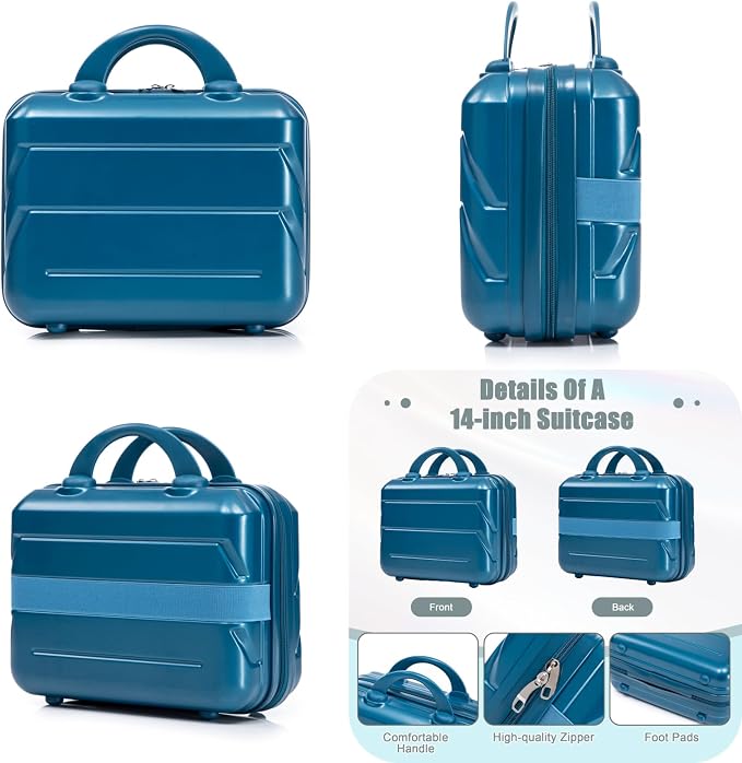 2-Piece ABS Hard Shell Lightweight Carry-On Luggage Set (14" & 20"), 360-Degree Spinner Wheels, Adjustable Telescopic Handle and Combination Lock for Travel, Dark Blue - Image 6
