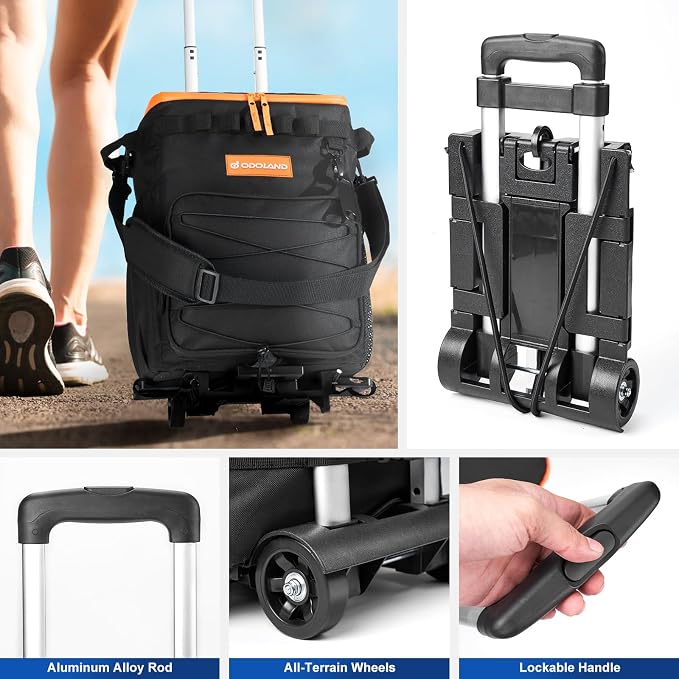 Odoland 72 Can Rolling Cooler Bag with Wheels & Handle, Collapsible Insulated Ice Chest for Beach, Camping & Tailgating - Portable Travel Soft Cooler on Wheels, Collapses for Easy Storage - Image 7