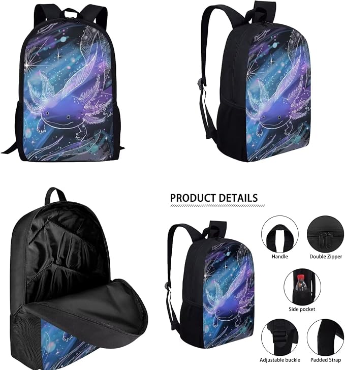 Galaxy Axolotl Backpack and Lunch Box for Girls 6-8/5-7 Under the Sea Bookbag with Lunch Bag Pencil Case Water Bottle Holder 4 in 1 Primary/Elementary School Book Bags Ocean Back Pack - Image 2