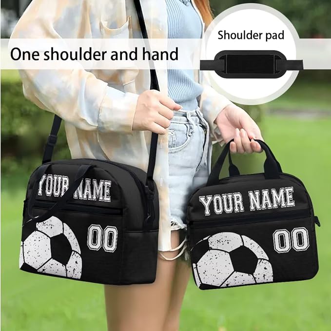 Customized Soccer Football Black School Bookbag Set for Boys Girls 4 Piece Ball Laptop Backpack Lightweight Lunch Bag Carry on Backpack Pencil Pen Pouch Organizer Water Bottle Bags - Image 3