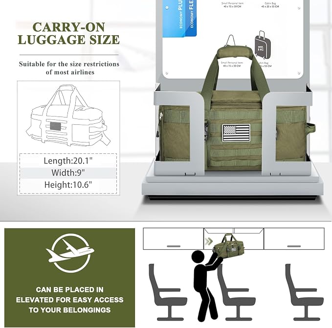 Gym Bags for Men Women, Military Duffle Bag Backpack with Shoe Compartment, 3 in 1 Carry on Bag Travel Backpack with Wet Pocket, Weekender Overnight Range Bag for Workout Football Gym, Green - Image 4
