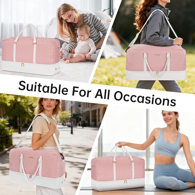 Weekender Bag for Women, 5 Pcs Set Carry on Overnight Bag, 23" Large Travel Duffel Bag with Waterproof Shoe Compartment for Weekend Travel Business Trip - Image 7