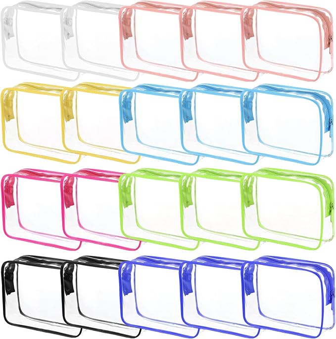 20 Packs Clear Cosmetics Bags for Women Men Waterproof Toiletry Bags PVC Makeup Bags Organizer Case with Zipper for Travel Bathroom (20PCS -8Colors) by Tergy