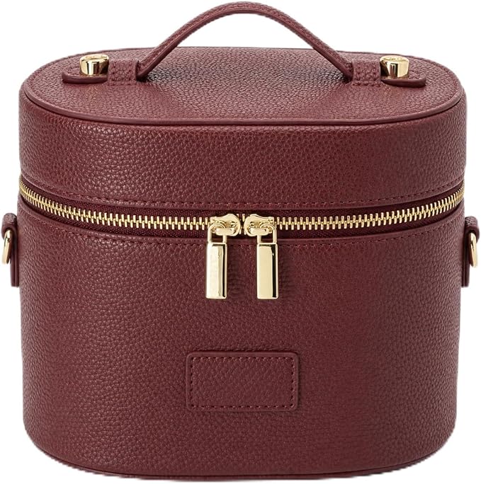 BAGOK Leather Vanity Case Makeup Bag with Removable Divider, Washable Compartments, Dual Zipper & Carry Handle – Travel Toiletry Organizer for Women by BAGOK