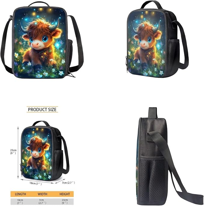 Cute Highland Cow Backpack for Girls Kids Backpack with Lunch Box Water Bottle Holder and Soft Pencil Case 4 PCS Set Sturdy Bookbag with Front Pocket 17 inch Lightweight Elementary School Bag - Image 4