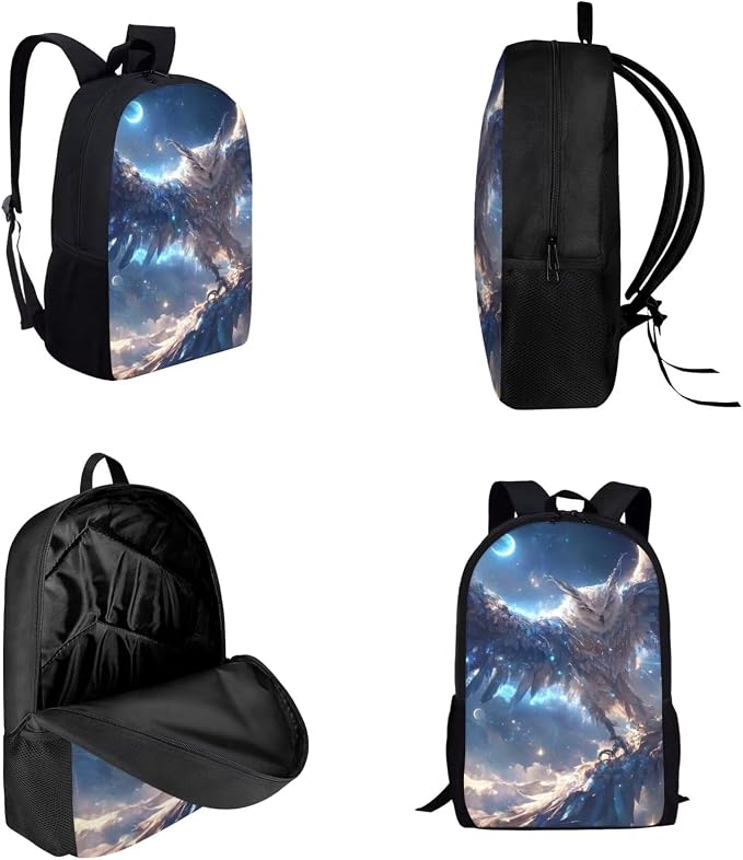 17 Inch Animal Print School Backpack And Lunch Box Set for Kids Lightweight Beautiful Magical Owl Backpack for Boys Girl Sturdy School Bag with Insulated Lunchbox Pencil Case Student Bookbag - Image 3