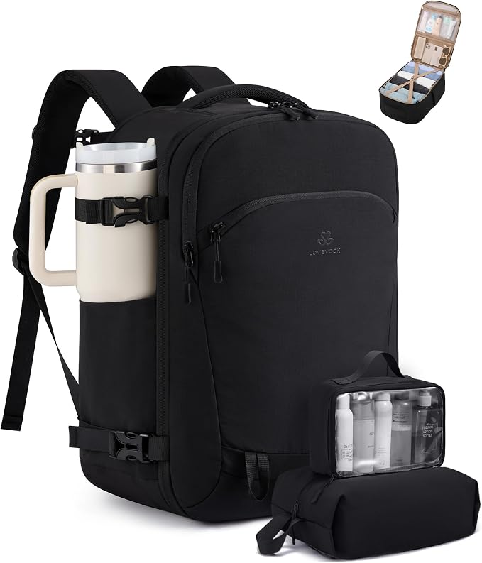 LOVEVOOK 50L Travel Backpack for Women, Airline Approved Carry On Backpack with 2 Packing Cubes, Waterproof Personal Item Bag Fits 17 Inch Laptop, TSA Traveling Essentials Weekender Overnight Backpack by LOVEVOOK