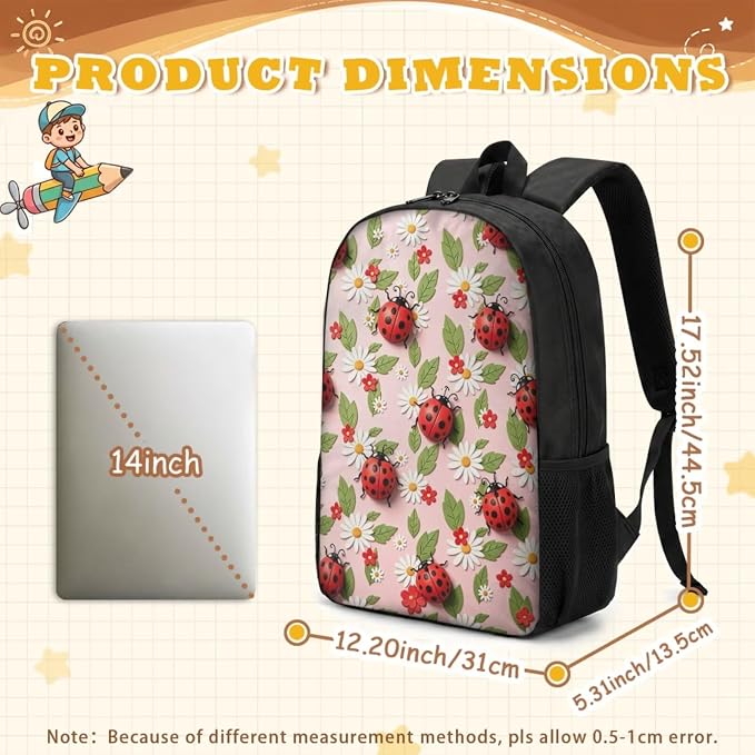 Cute Ladybug Backpack with Lunch Box Kids Girls 6-7/7-8 Daisy Flower Primary School Bookbags for 2nd Grade Kids 17in Book Bag Lunchbox Pencil Case Water Bottle Holder 4PCS Set - Image 4