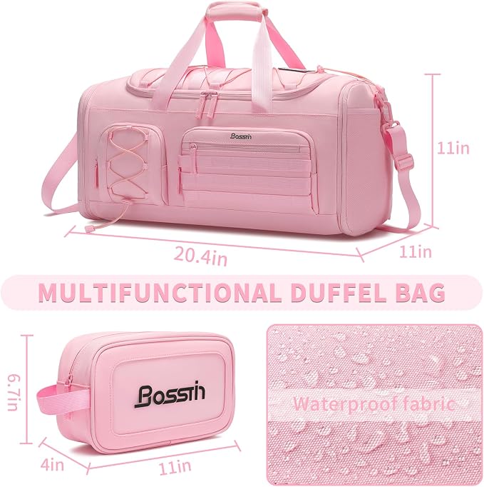 Bosstin Gym Bag for Women & Men,45L Travel Duffle Sports Duffel Bag Gym Weekender Overnight Backpack with Shoe Compartment (3PINK) - Image 2