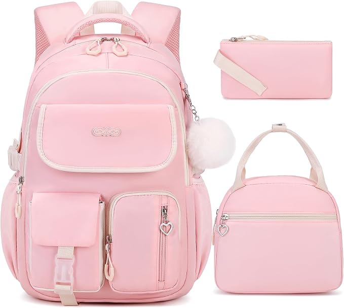 DIGOBAY Backpacks for Girls, 3PCS School Backpack with Lunch Box Pencil Pouch for Teen Girls Kids Elementary Primary Middle High College School Bookbag Set （Pink） by DIGOBAY