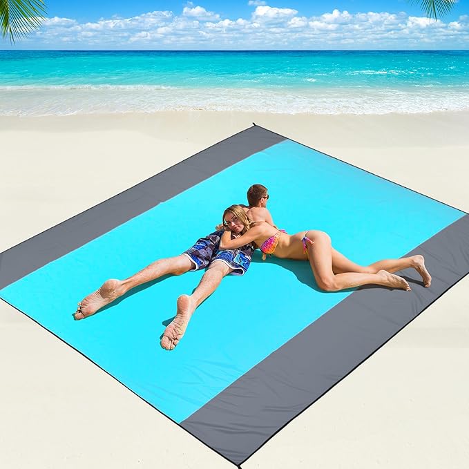 WIWIGO Beach Blanket Waterproof Sandproof Beach Mat 79" X 83"/10'x9'for 2-8 Adults Quick Drying Outdoor Picnic Mat Beach Accessories for Travel, Camping, Hiking by WIWIGO