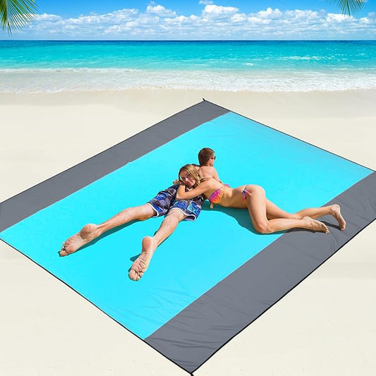 WIWIGO Beach Blanket Waterproof Sandproof Beach Mat 79" X 83"/10'x9'for 2-8 Adults Quick Drying Outdoor Picnic Mat Beach Accessories for Travel, Camping, Hiking by WIWIGO