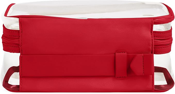 Away Clear Toiletry Bag - Water-Repellent Travel Toiletry Bag with 2 Compartments, U-Zip Opening, Interior Zip Pocket - Cherry Red - Image 2