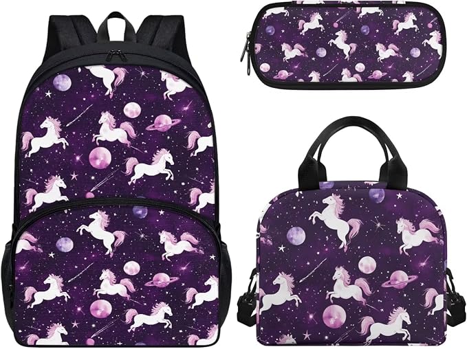 Cute Horse School Backpack for Girls, 3Pcs Students Backpack, Elementary Bookbag Sets with Lunch Box Pencil Case for School by CndexdWearfunPrintjoy