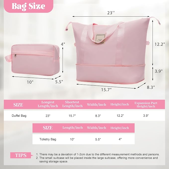 Pink 6 Piece Luggage Set Hard Shell - Checked Suitcases with Spinner Wheels and Duffel Bags for Family Travel, Durable Carry On Luggage Sets with Lock & 14" Cosmetic Case for Women and Men - Image 3