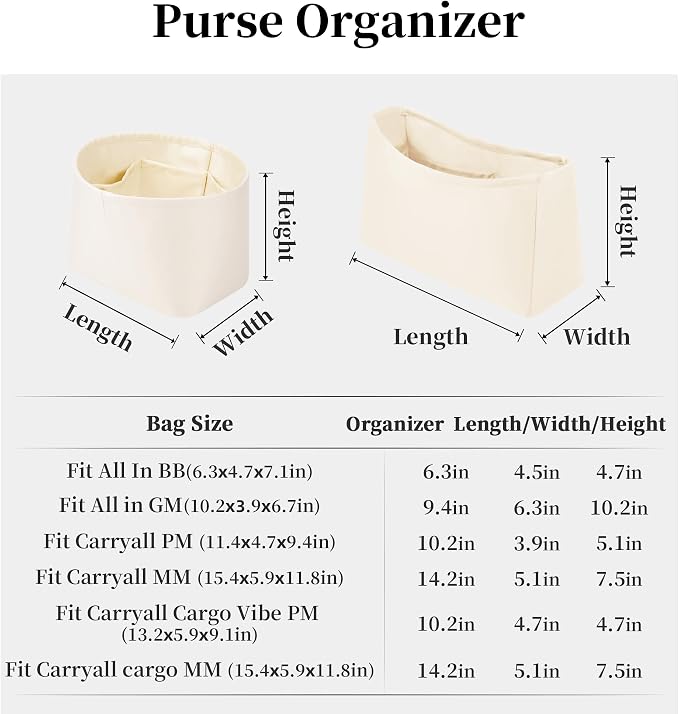 Purse Organizer for LV All In GM, Craie | Tailored Fit, Multiple Pockets, Lightweight Satin, Purse Essentials, Ideal for Travel, Shopping, and Daily Use - Image 6