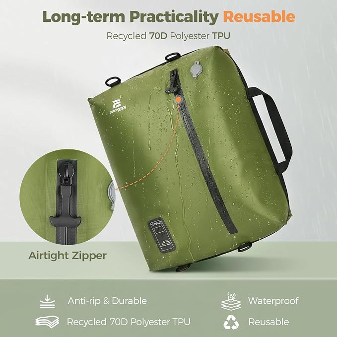 Travel Vacuum Bags with Built-in Pump, Green | Reusable Vacuum Seal Bags for Clothing,Luggage,Packing Compression Storage Bags for Carry-On,Suitcase&Backpack - Image 6