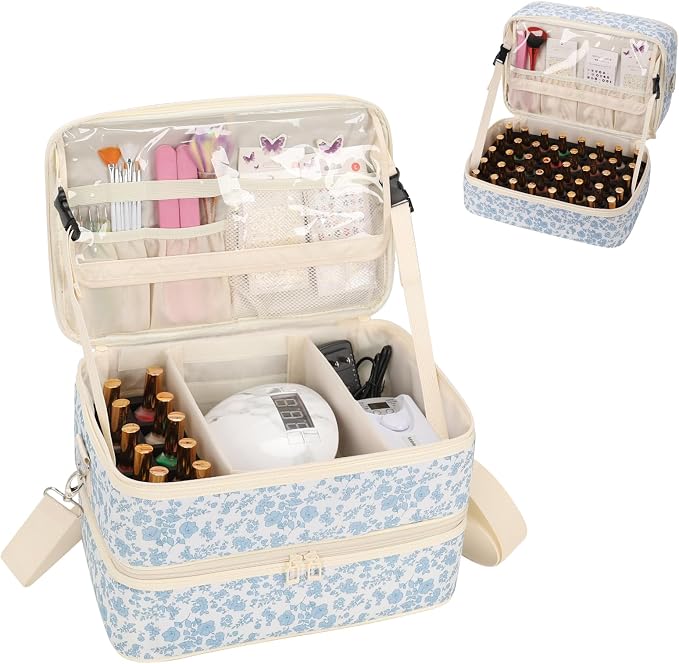 Ethereal Nail Polish Organizer Bag, Holds 50+ Bottles(15ml/0.5 fl.oz) UV Nail Lamp, Gel Polish Travel Storage Bag for Nail Kit, Gift for Manicurist, Girls by Ethereal