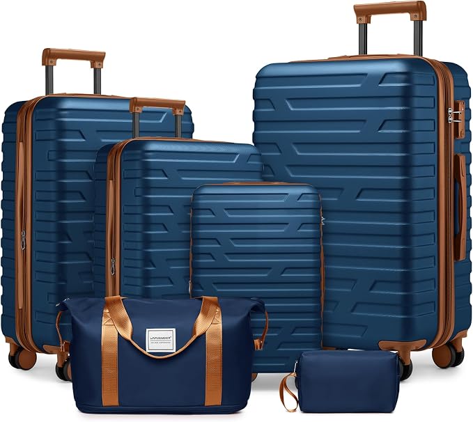 Navy Blue 6 Piece Luggage Set Hard Shell - Expandable Suitcases with Spinner Wheels and Duffel Bags for Family Travel, Durable Carry On Luggage Sets with Lock for Women and Men by Unknown