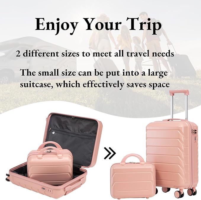 2-Piece ABS Hard Shell Lightweight Carry-On Luggage Set (14" & 20"), 360-Degree Spinner Wheels, Adjustable Telescopic Handle and Combination Lock for Travel, Pink - Image 5
