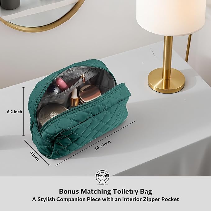 STOVER Women’s Convertible Garment Duffel Bag for Travel – 2-in-1 Carry-On Weekender/Overnight Tote - Wrinkle-Free Dresses, Suits & Clothes + Shoe Compartment & Bonus Toiletry Bag (Emerald Green) - Image 6