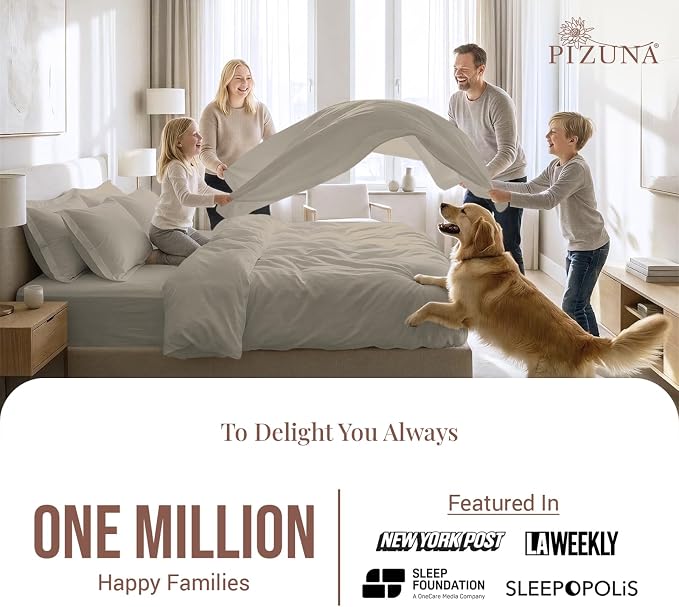 Pizuna Pure 100% Long-Staple Cotton Duvet Cover + Sheet Set Queen, Luxurious 400 Thread Count Long Staple Cotton, Soft Sateen Weave Bedding Set (Simply Taupe) - Image 2