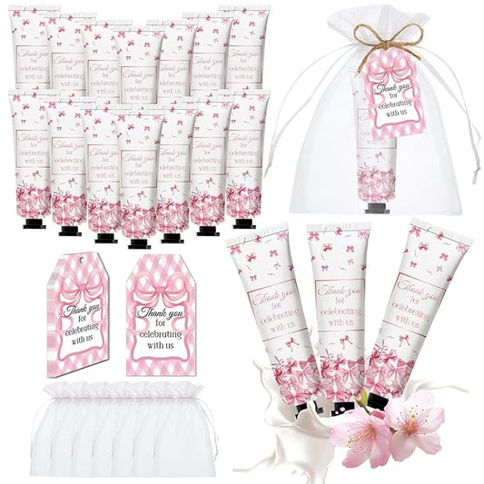 50 Pcs Pink Bow Gifts Hand Cream Bulk for Women,Girls Favors Gifts for Bachelorette Mini Travel Hand Lotion Bulk for Guest Wedding Bridal Engagement Baby Shower Christmas Party Stuffers