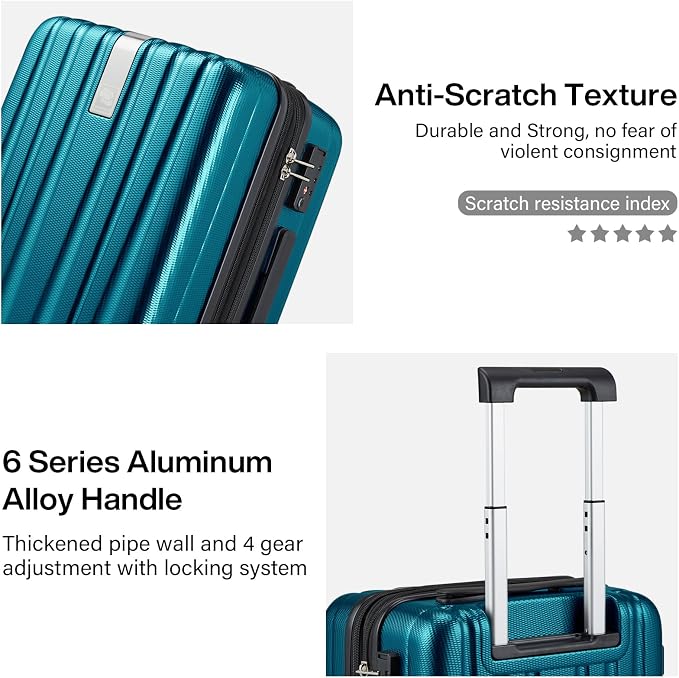 Hanke Expandable Hardshell Luggage Sets 3 piece Carry On Luggage with Wheels Suitcases Lightweight Checked Tsa Luggage Rolling Large Suitcase Travel Luggage Bag Woman Men 20/24/29 Inch(Caribbean Blue) - Image 6