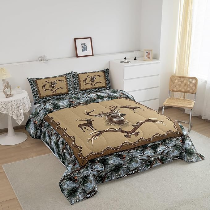 Erosebridal Rustic Moose Comforter Sets Twin Cabin Hunting Animal Bedding Set for Youth Adult Woodland Trees Quilt Inner Fill Southwestern Down Comforter with 1 Pillow Sham Ultra Soft - Image 3