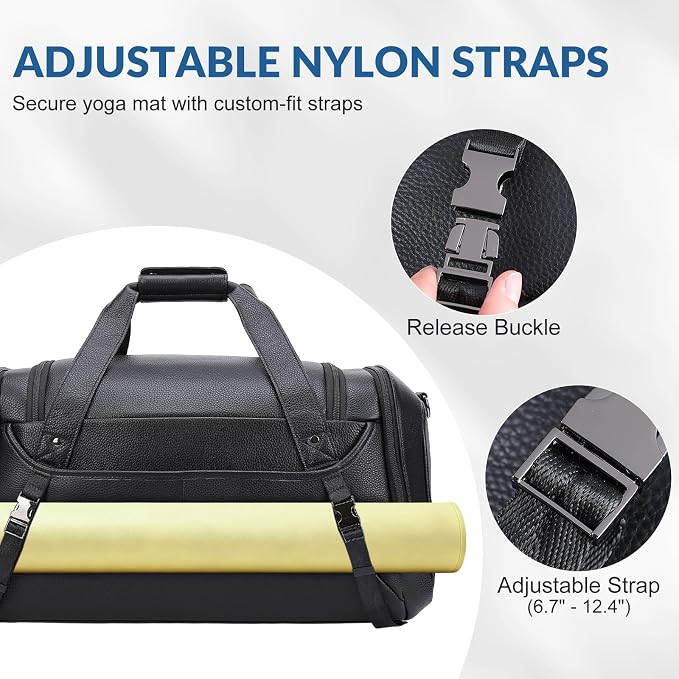 TIDING 21" Leather Travel Duffle Bag for Men Women, 40L Gym Sports Duffel Bag Waterproof Weekender Overnight Luggage Bag with Shoe Compartment - Image 2