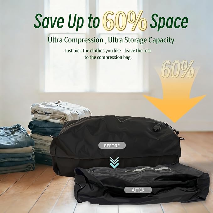 Travel Compression Bags with Pump, 2-Pack 30L Reusable Seal Vacuum Bags for Suitcases, IP67 Waterproof Durable Space Saver Packing Cubes for Clothes, Carry-On Travel Backpack & Home Storage - Image 8