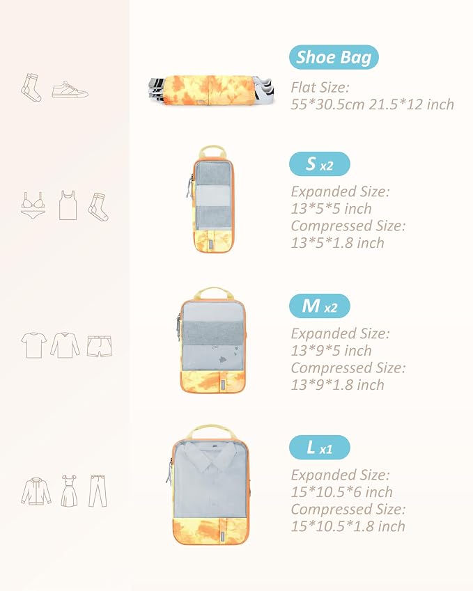 BAGSMART 6 Set /4 Set/2 Set Compression Packing Cubes for Travel, Lightweight Luggage Organizer Bags, Durable Space Saver Bags Travel Essentials - Image 3