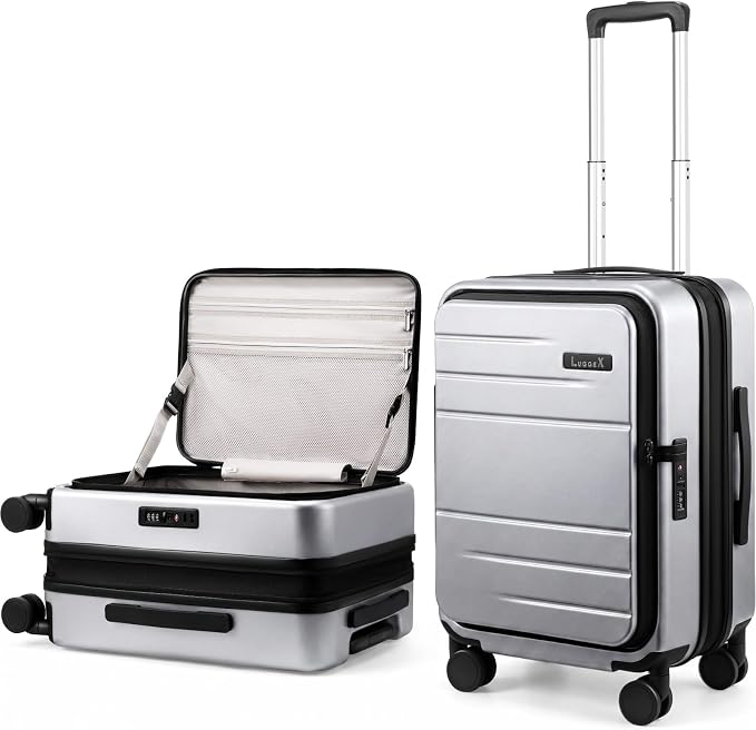 LUGGEX Carry On Luggage Top Opening, Expandable Polycarbonate Hard Shell Suitcase with Wheels (FX-Core, Silver, 20 Inch, 36L-41L) by LUGGEXLUGGAGE