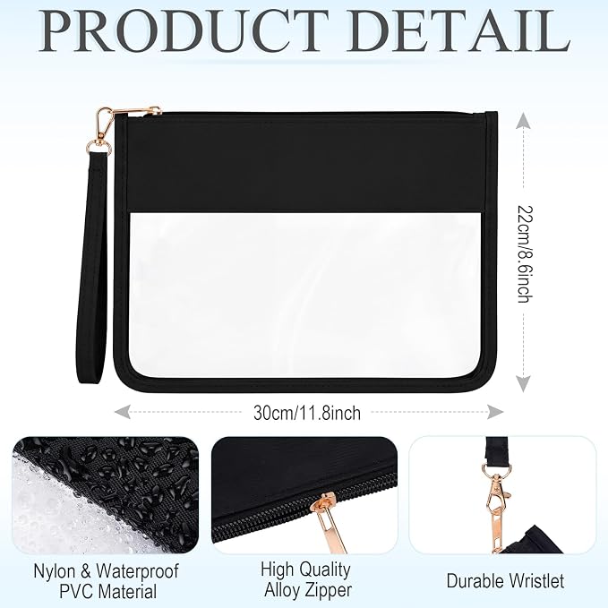 Sweetude 24 Pcs Clear Makeup Bags with Wristlet Pouch DIY Chenille Letter Bag Bulk Waterproof Toiletry Flat Preppy Nylon Clear Zipper Pouches Snack Organizer for Women(Black) - Image 2