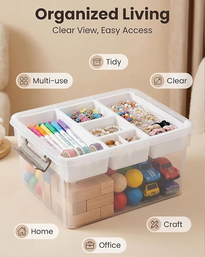 Clear Storage Box with Dividers, Plastic Organizer Box with Compartments and Secure Lid, Multi-Compartment Craft Organizer for Beads, Sewing Supplies, Jewelry, Toys and Small Parts Storage Container - Image 4