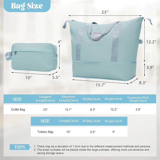 Light Blue 6 Piece Luggage Set Hard Shell - Checked Suitcases with Spinner Wheels and Duffel Bags for Family Travel, Durable Carry On Luggage Sets with Lock & Cosmetic Case for Women and Men - Image 3