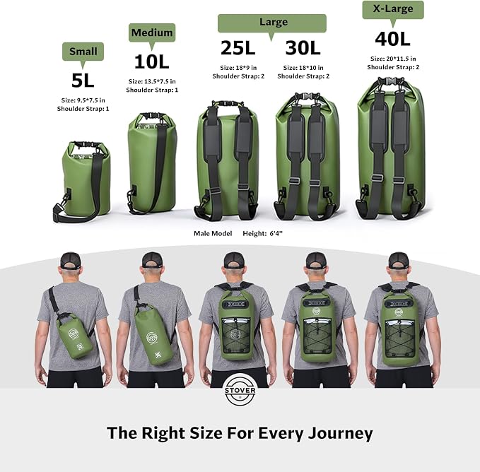 STOVER 5/10/25/30/40L Waterproof Dry Backpack & Phone Case- Large Floating Dry Bag for Kayaking, Travel, Hiking, Fishing, Camping, Motorcycles & Beach, Heavy-Duty Roll Top Men/Women (Grey) - Image 8