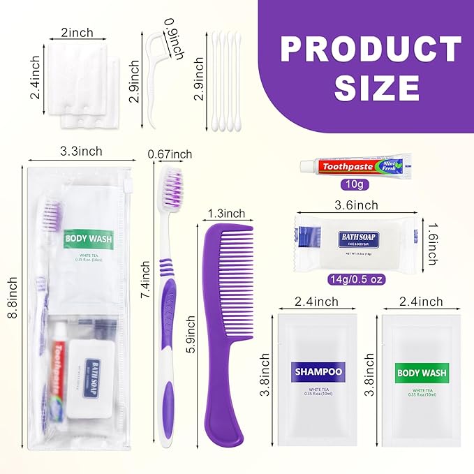 Pack of 100 Hygiene Kit, Toiletry Kit Bulk, Individually Packed, Travel Disposable Hygiene Kit, Homeless Care Package Supplies,Suitable for Hotel, Camping, Travel