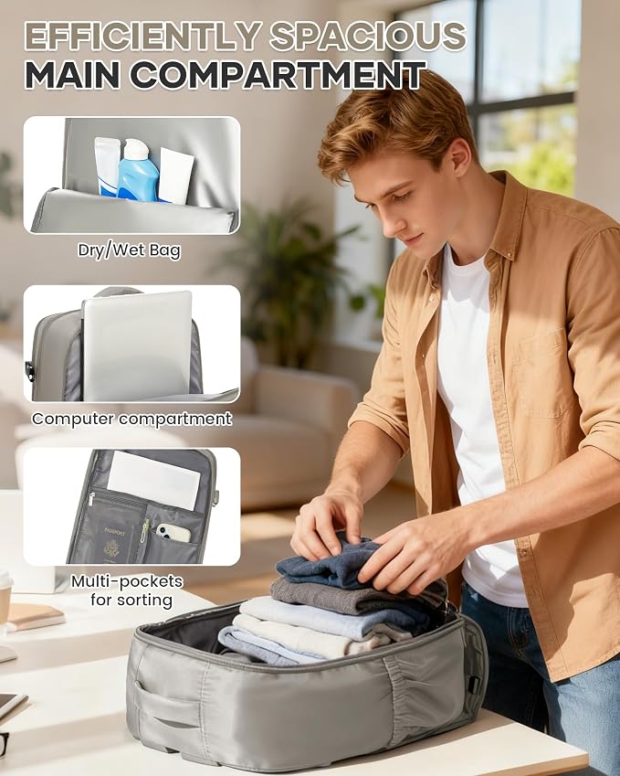WONHOX Carry on Travel Laptop Backpack for Women Men Flight Approved,Backpack for Women Travel Bag Hiking Outdoor Sports Rucksack Casual Daypack, Grey Brown - Image 6