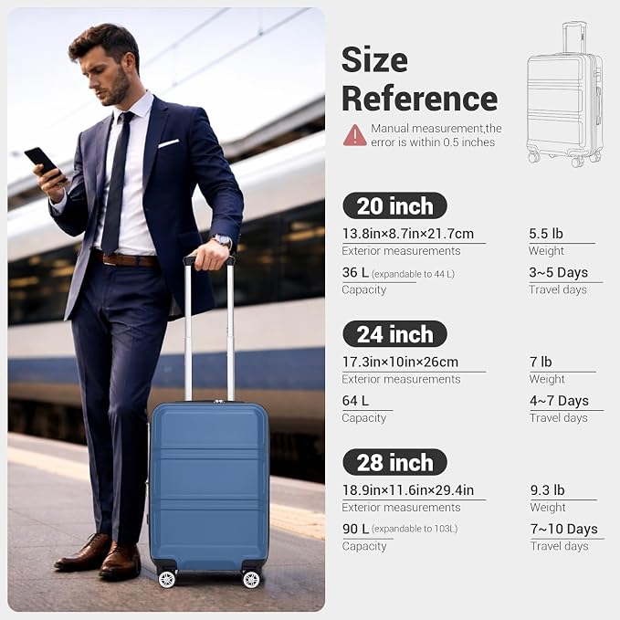 Kono Carry On Luggage 22x14x9 Airline Approved with Spinner Wheels | Lightweight PC+ABS 20 Inch Luggage with TSA Lock,Expandable Hard Shell Carry On Suitcases for Men Women,Navy - Image 2
