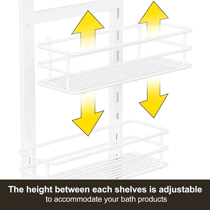 Orimade 4 Tier Adjustable Anti-slip Shower Caddy Over Shower Head, Rustproof Bathroom Hanging Organizer With 4 Hooks for Razor, No Drilling Shower Shelves Storage Rack, White - Image 4