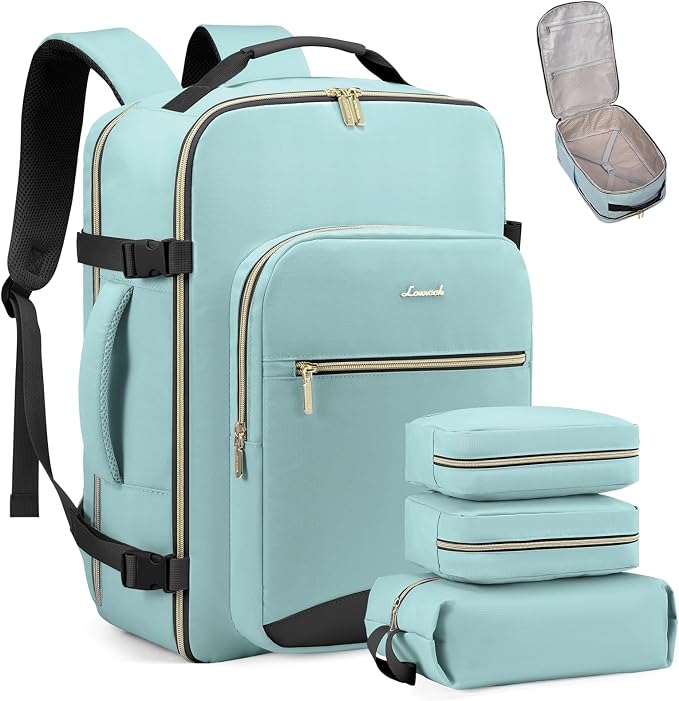 LOVEVOOK 50L Travel Backpack Flight Approved Carry on Backpack,3 Packing Cubes,Waterproof Personal Item Travel Bag,TSA Carry on Luggage Suitcase Travel Essentials,Gifts for Women & Men,fits 18" Laptop by LOVEVOOK