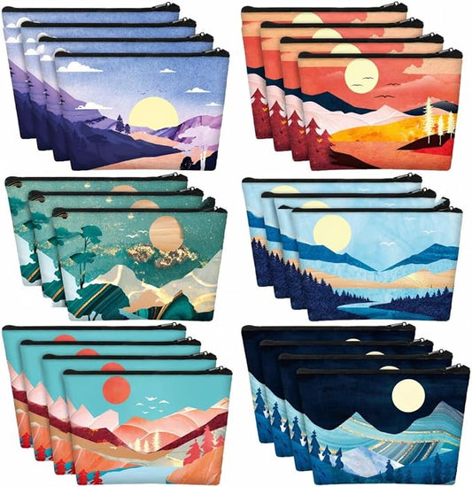 Sweetude 24 Pcs Mountain Makeup Bags Bulk Colorado Gifts Portable Mountain Travel Cosmetic Bags with Zipper Waterproof Portable Roomy Travel Toiletry Organizer Storage Beauty Pouch for Women Gifts by Sweetude
